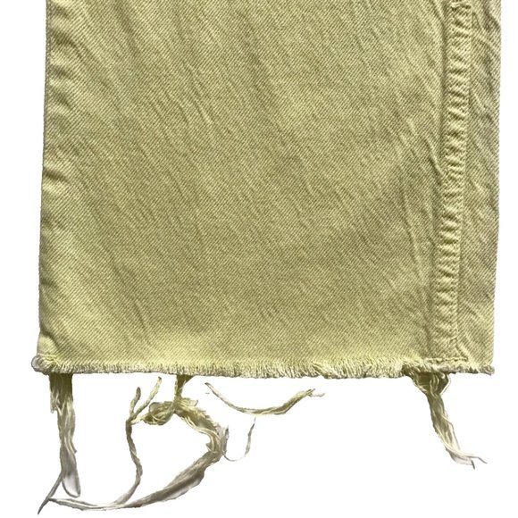 Zara High Rise Wide Leg Jeans Womens 2 Lime Green Raw Hem Denim Pants Boho - Picture 8 of 11